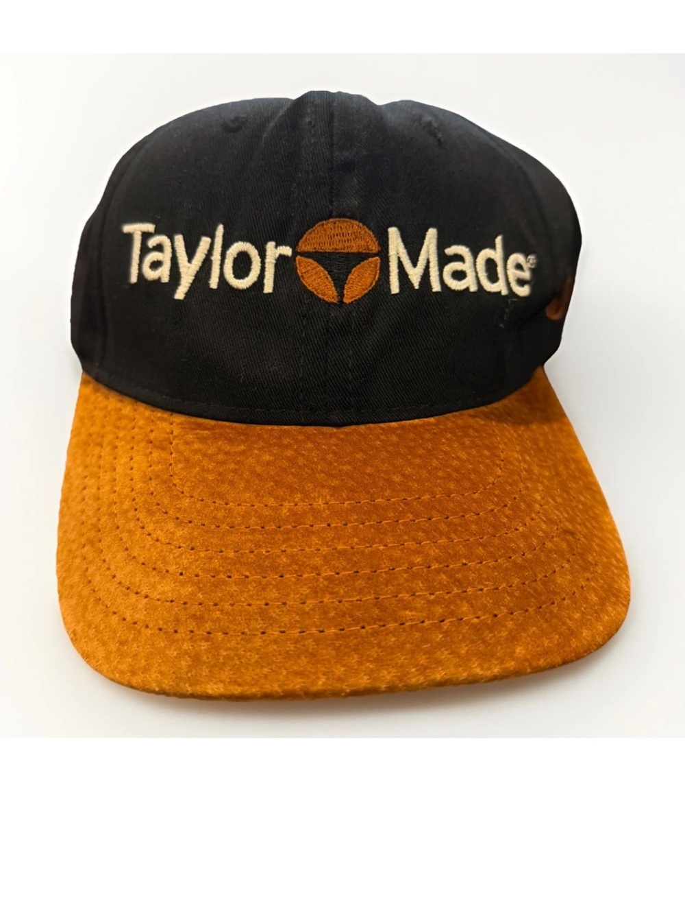 Vintage TaylorMade Firesole Golf Hat Strapback Black Suede USA Made Cotton